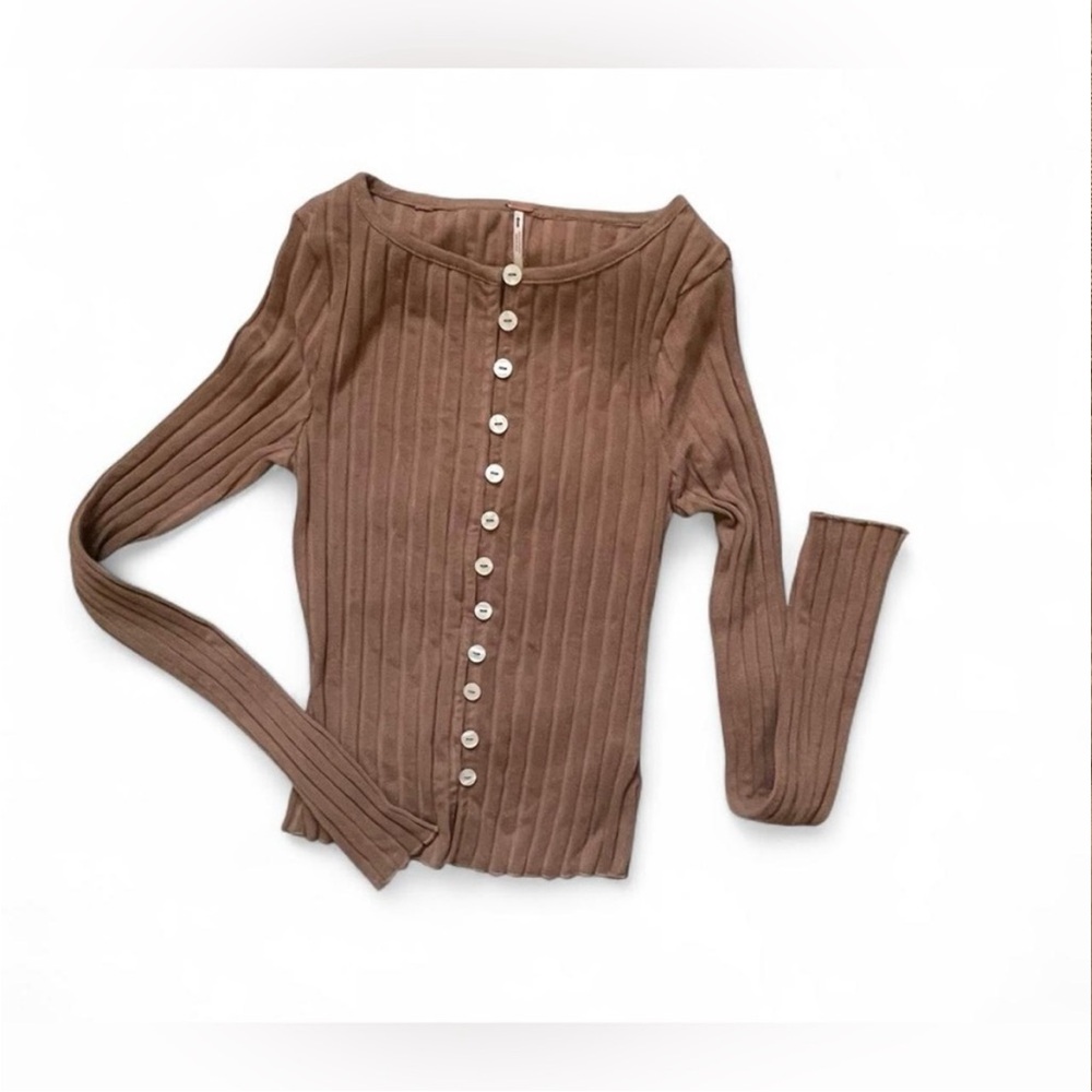 Free People Tilly Long-Sleeve Cardi Blouse Top Knit Ribbed Buttondown XS 281480 - Picture 14 of 16